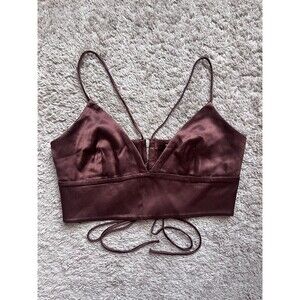 Zara Satin Cutout Lace Up Back Crop Cami in Brown Size MEDIUM